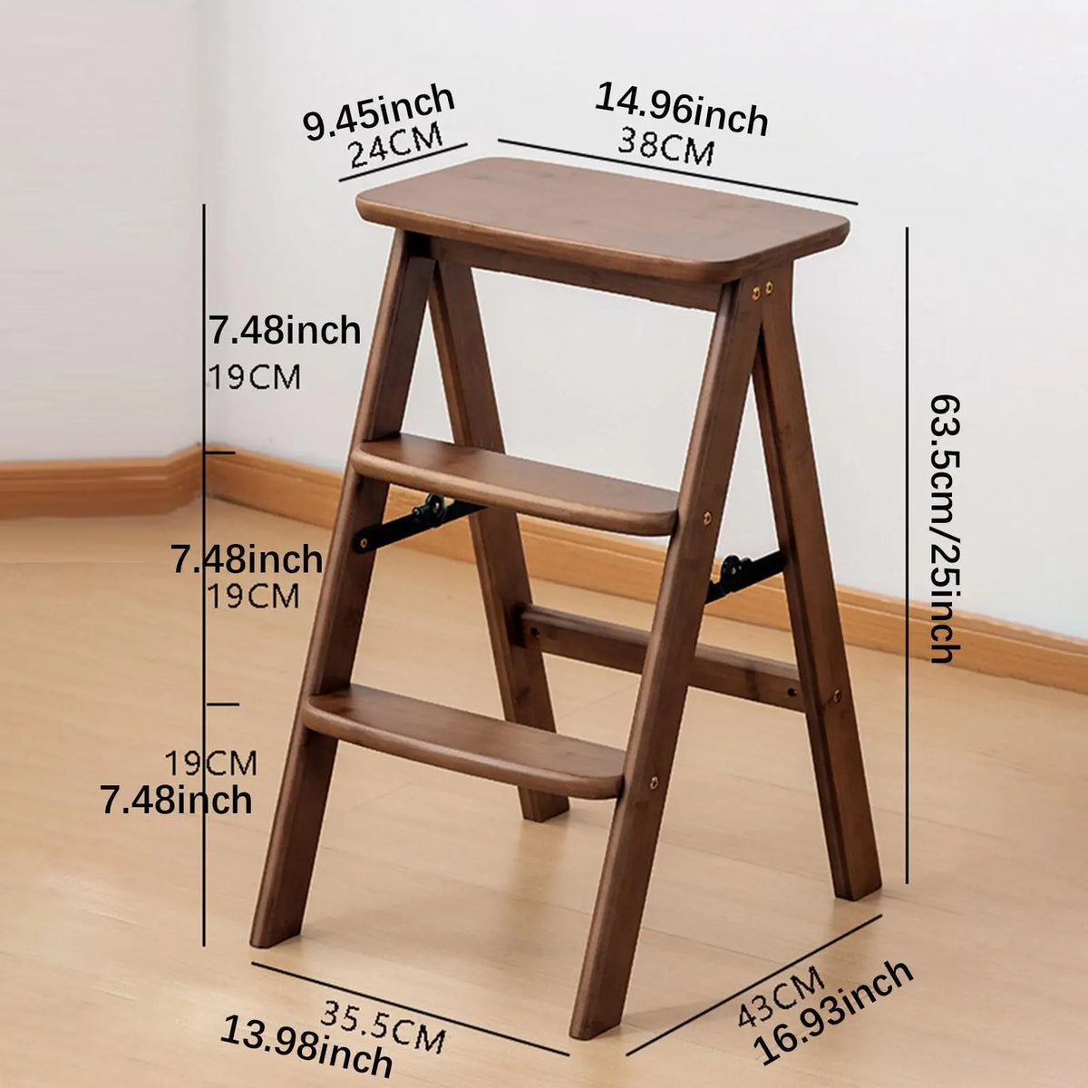 Folding Step Stool Display Stand 3 Layer Plant Stand Sturdy Convenient Nonslip Wooden Chair for Bar Garage Department Stores