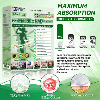 Moringa Berberine x NAD+ 10-in-1🚀 Advanced Nano Microneedle Patch | Ultra