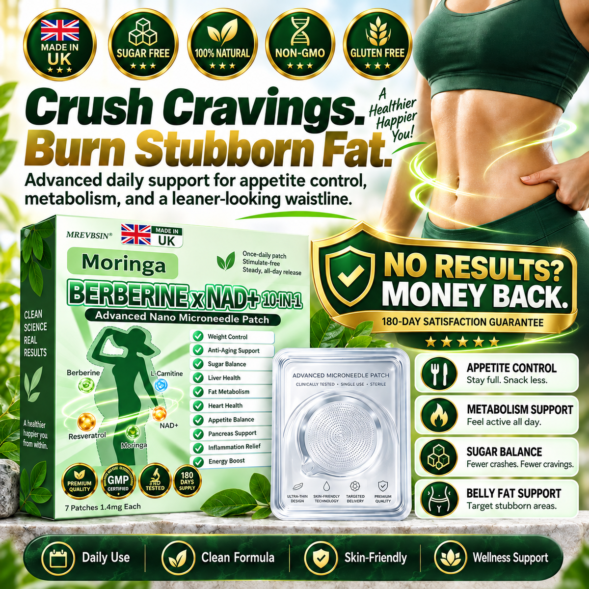 Moringa Berberine x NAD+ 10-in-1🚀 Advanced Nano Microneedle Patch | Ultra