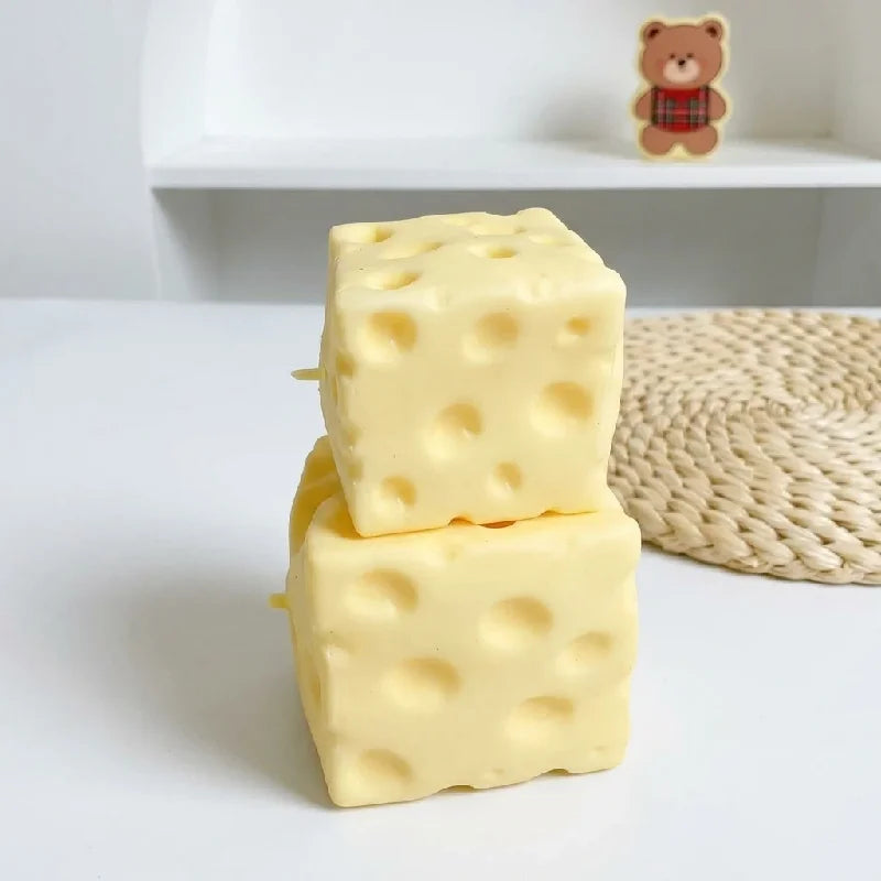 Cheese Squishy Toy Realistic Cheese Shape Soft Squeeze Fidget Toy Hole Cheese Sensory Stress Relief Decompression Toy for Kids A