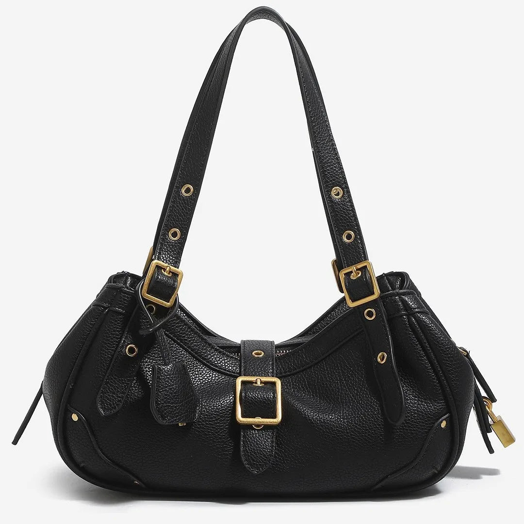 New Motorcycle Style Multi‑layer Shoulder Handbag for  Women, Fashion PU Soft Leather Medium Size Commuter Underarm Bag