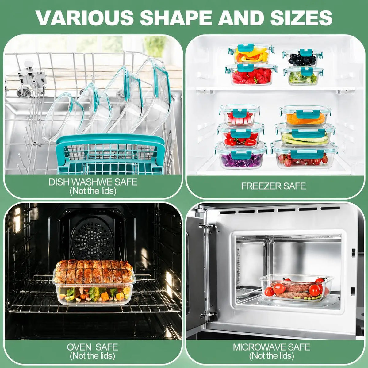 12Pcs Premium Glass Food Storage Containers Set Airtight Meal Prep Lunch Box with Silicone Lids Leak Proof BPA Free Stackable Kitchen Organizer Bowls Microwave Oven Freezer Dishwasher Safe Jars