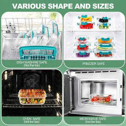 12Pcs Premium Glass Food Storage Containers Set Airtight Meal Prep Lunch Box with Silicone Lids Leak Proof BPA Free Stackable Kitchen Organizer Bowls Microwave Oven Freezer Dishwasher Safe Jars