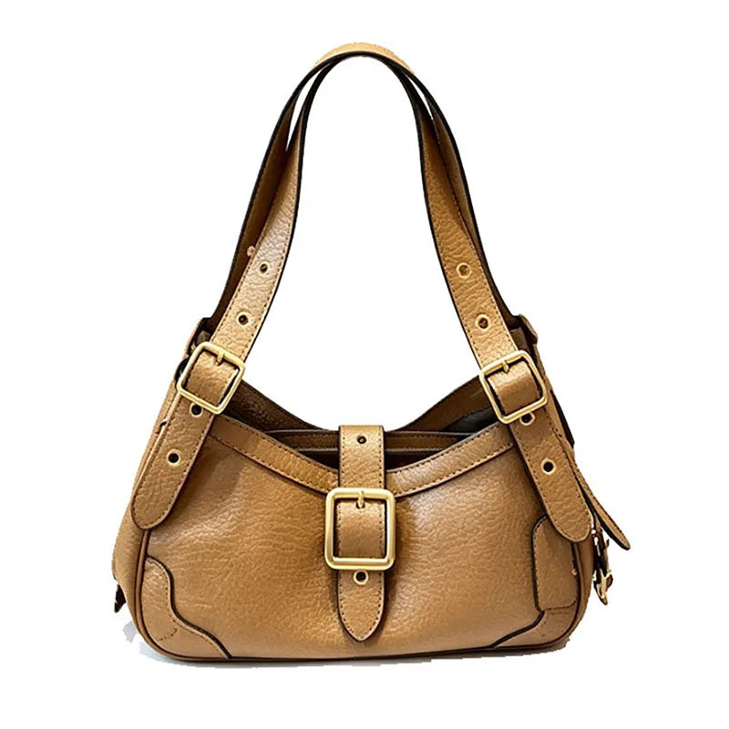 New Motorcycle Style Multi‑layer Shoulder Handbag for  Women, Fashion PU Soft Leather Medium Size Commuter Underarm Bag