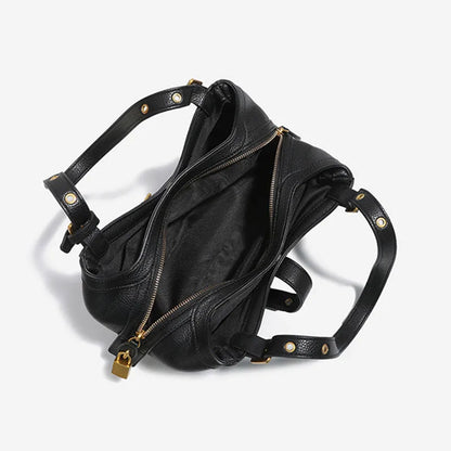 New Motorcycle Style Multi‑layer Shoulder Handbag for  Women, Fashion PU Soft Leather Medium Size Commuter Underarm Bag