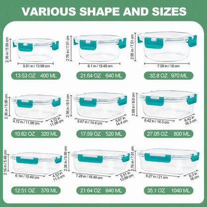 12Pcs Premium Glass Food Storage Containers Set Airtight Meal Prep Lunch Box with Silicone Lids Leak Proof BPA Free Stackable Kitchen Organizer Bowls Microwave Oven Freezer Dishwasher Safe Jars