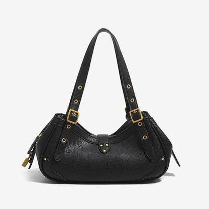 New Motorcycle Style Multi‑layer Shoulder Handbag for  Women, Fashion PU Soft Leather Medium Size Commuter Underarm Bag