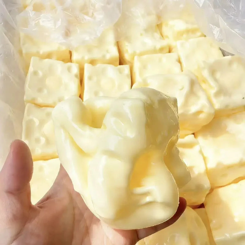 Cheese Squishy Toy Realistic Cheese Shape Soft Squeeze Fidget Toy Hole Cheese Sensory Stress Relief Decompression Toy for Kids A