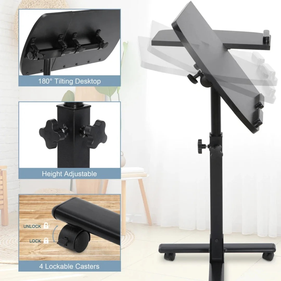 Laptop Desk Adjustable Height Laptop Stand Rolling Table Notebook W/ 4 Casters