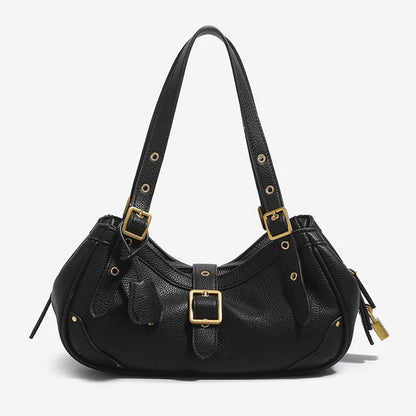 New Motorcycle Style Multi‑layer Shoulder Handbag for  Women, Fashion PU Soft Leather Medium Size Commuter Underarm Bag
